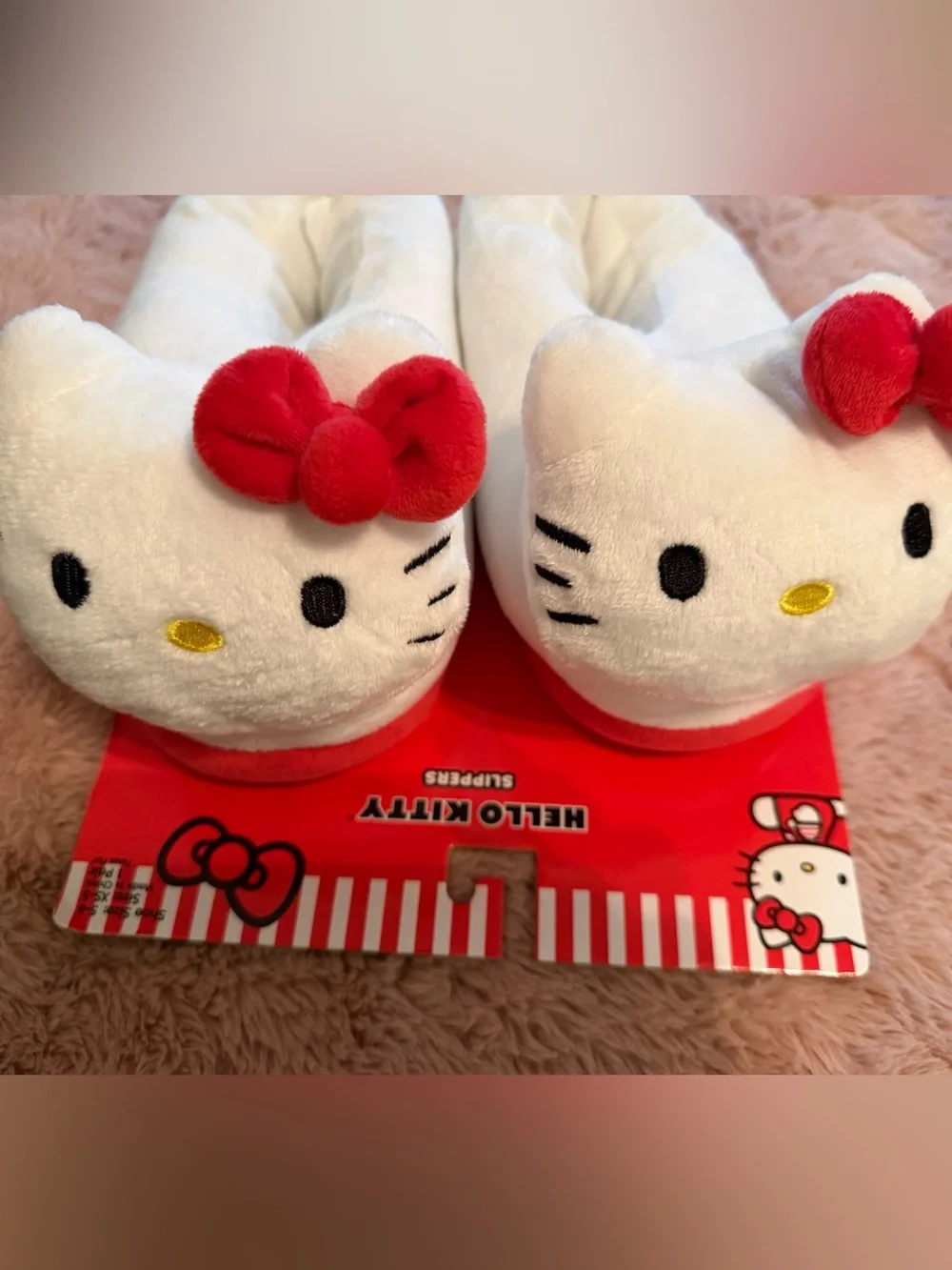 Hello Kitty Plush Kids Slippers in White and Red